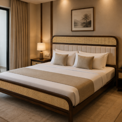 Cane Luxe King Size Wooden Bed